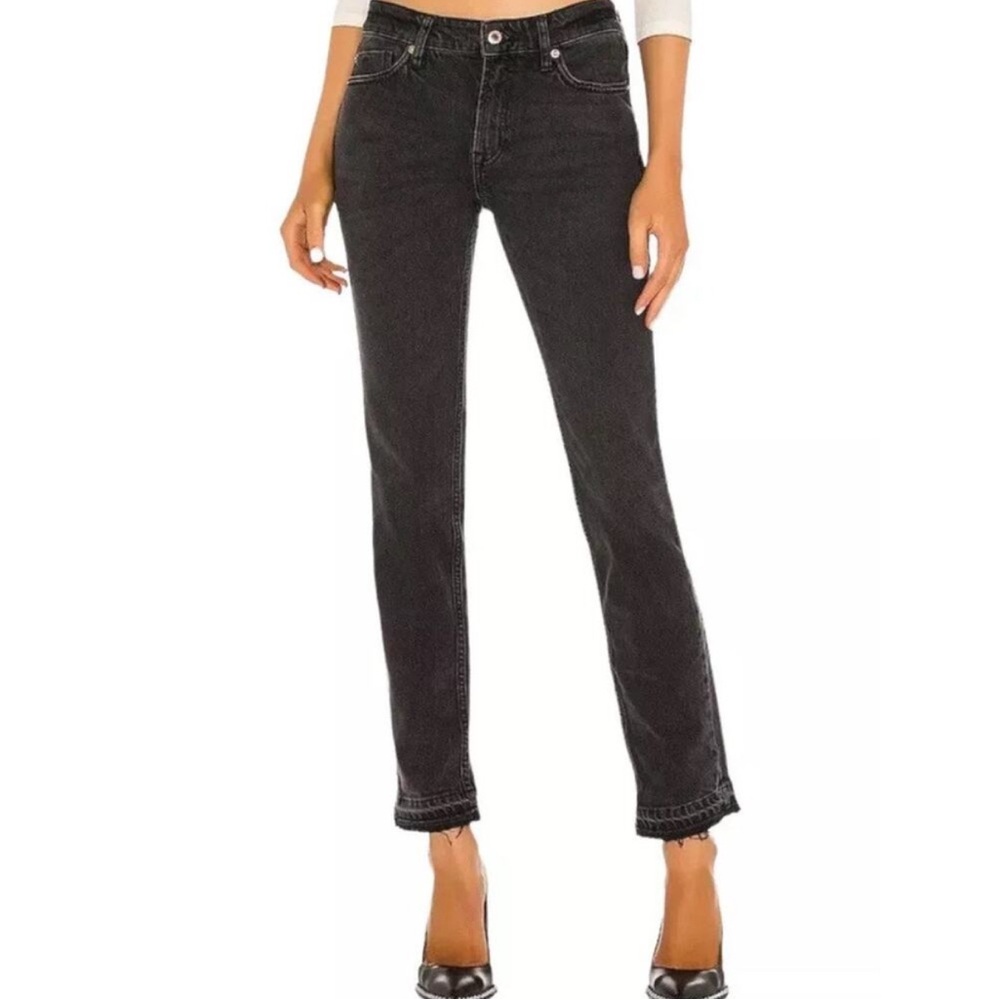 Free People Black Boyfriend Jeans Raw Hem Mid Rise